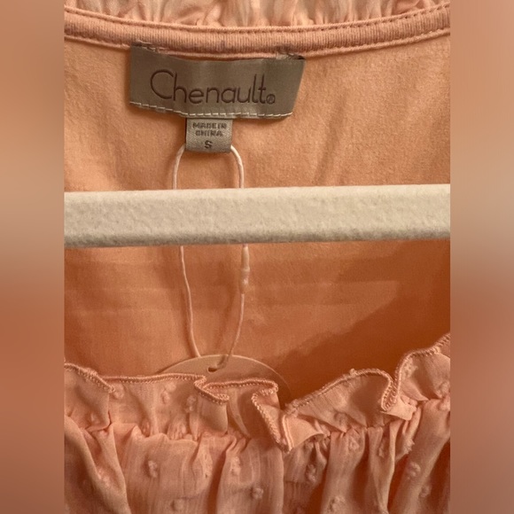 Size small pink peachy blush sheer frilly dot long sleeve blouse - Picture 5 of 5